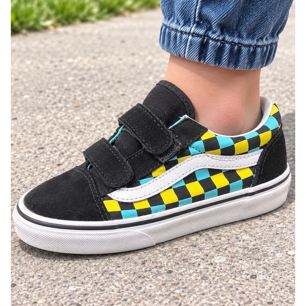 Vans Kids Size 1 Checkerboard SK8-Mid Hook & Loop Sneakers Boys Girls Shoes US-1